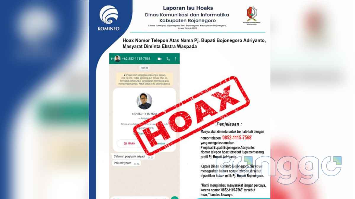 Muncul Akun WhatsApp Atas Nama Pj Bupati Bojonegoro, Kadis Kominfo: Itu Hoax